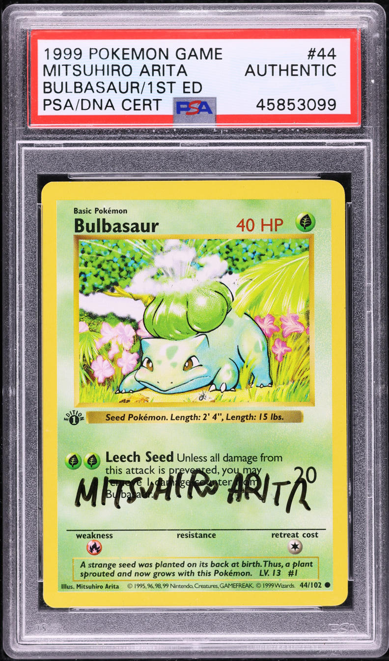 1999 POKEMON BASE SET SHADOWLESS 1ST EDITION BULBASAUR #44 ARITA AUTO PSA AUTH