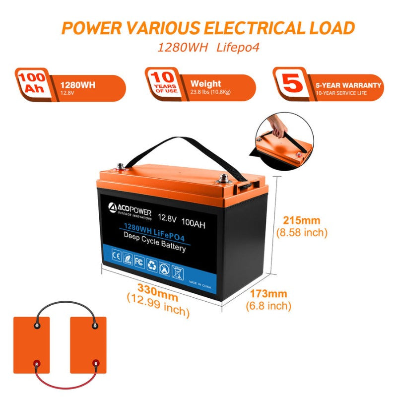 Acopower 100W mono 200Ah/1.5kW (2x100Ah) Li200Ah M200w