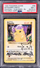 1999 POKEMON BASE SET PIKACHU YELLOW CHEEKS #58 ARITA AUTO 9 PSA 7