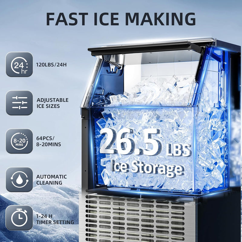 Commercial Ice Maker Machine 100lbs Moon-Shaped Ice Machine with Storage