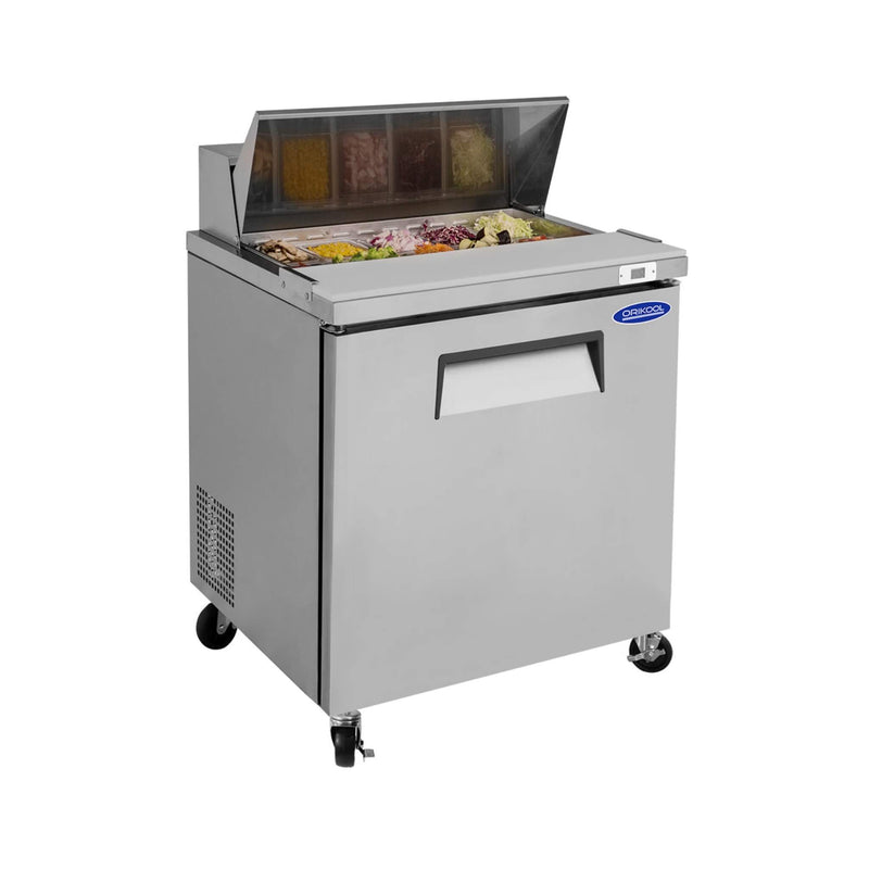 Orikool Commercial Refrigerator Sandwich & Salad Prep Table With Butcher Block Cutting Board